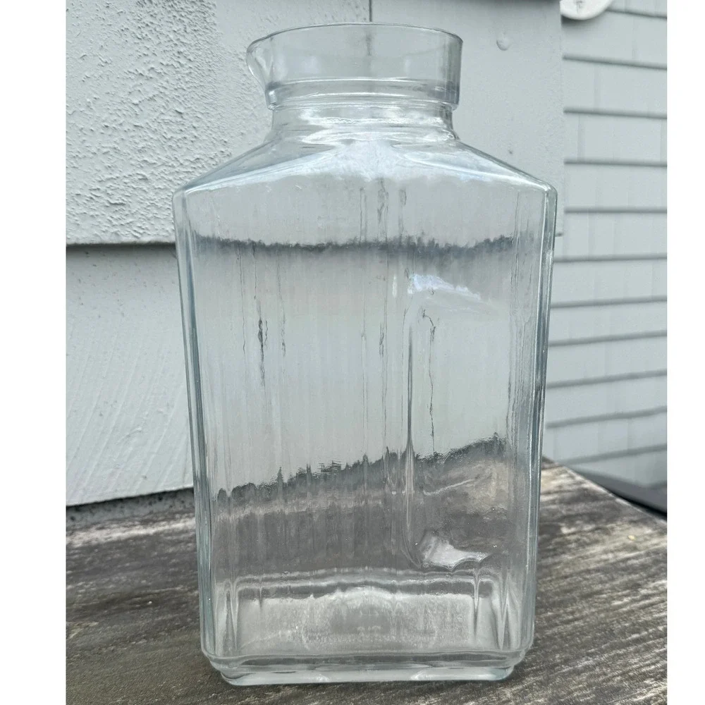Anchor Hocking Vintage Ribbed‎ Clear Glass Refrigerator Juice Carafe Pitcher USA